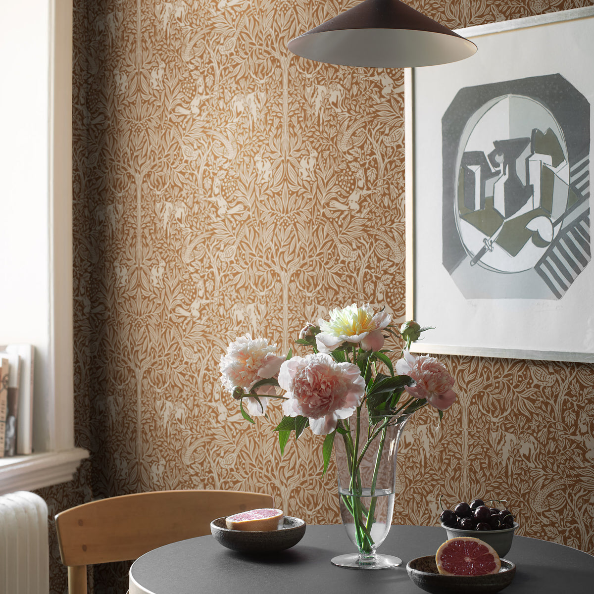 Under The Elder Tree Wallpaper in rust color - pattern number 2045 - by Schumacher in the Borastapeter collection