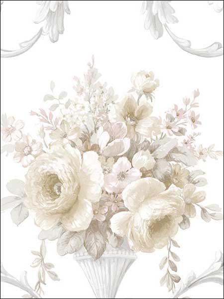 In Register Ornamental Floral fabric in beige light grey pink color - pattern number IM36420 - by Patton Norwall in the Silk Impressions 2 collection