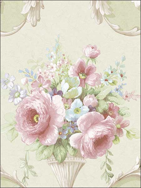 In Register Ornamental Floral fabric in green pink blue color - pattern number IM36421 - by Patton Norwall in the Silk Impressions 2 collection