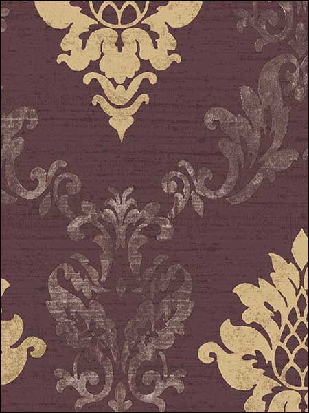 In Reg Classic Damask fabric in burgundy metallic gold color - pattern number IM36427 - by Patton Norwall in the Silk Impressions 2 collection