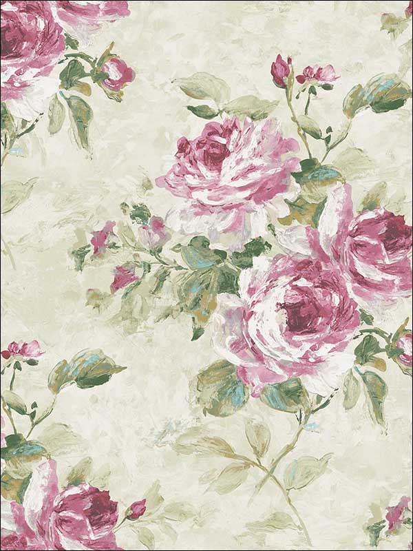 Rose Bouquet fabric in metallic ivory blush and forest green color - pattern number FI70401 - by Seabrook in the French Impressionist collection