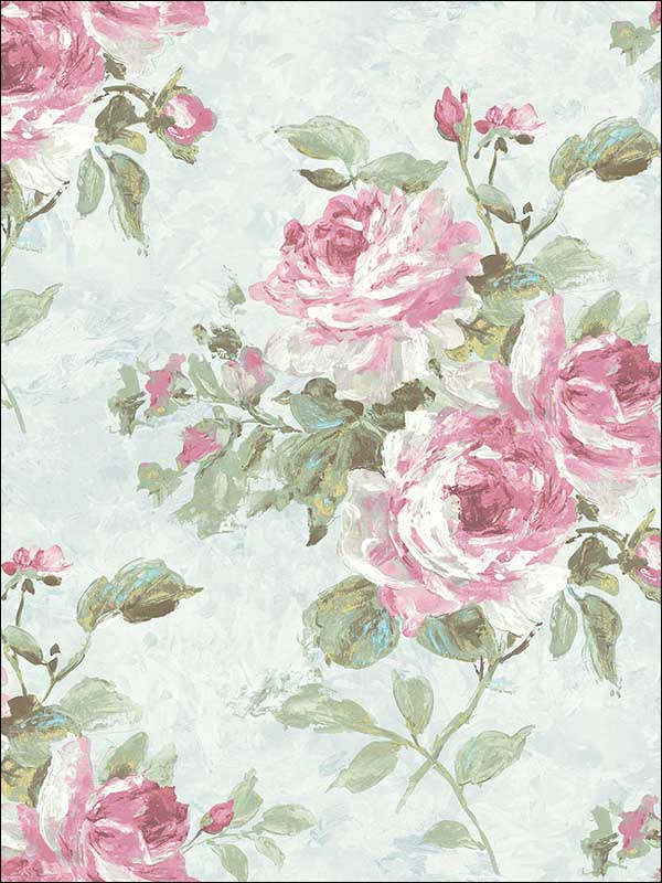 Rose Bouquet fabric in metallic blue and rose color - pattern number FI70402 - by Seabrook in the French Impressionist collection