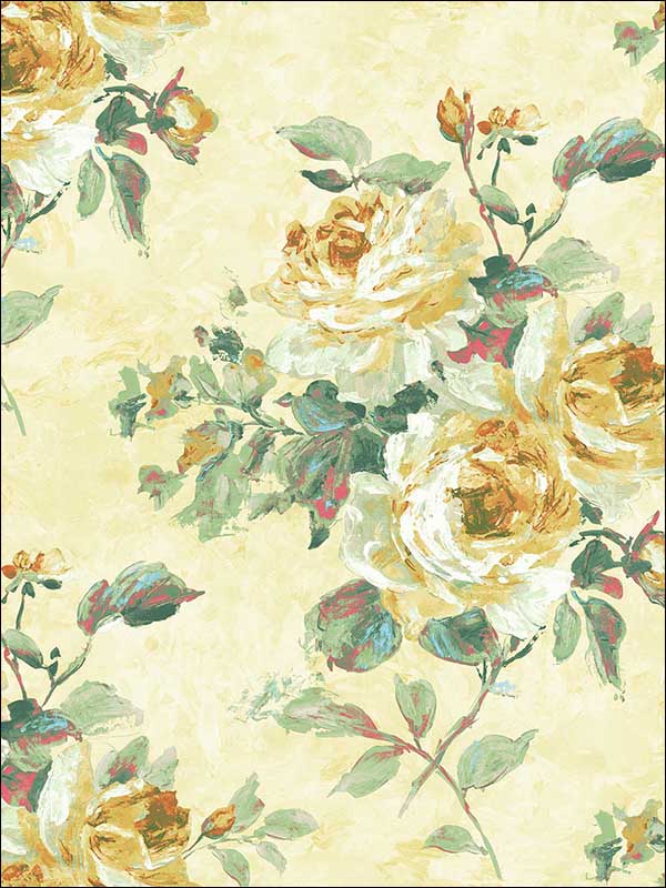 Rose Bouquet fabric in metallic white gold and green color - pattern number FI70403 - by Seabrook in the French Impressionist collection