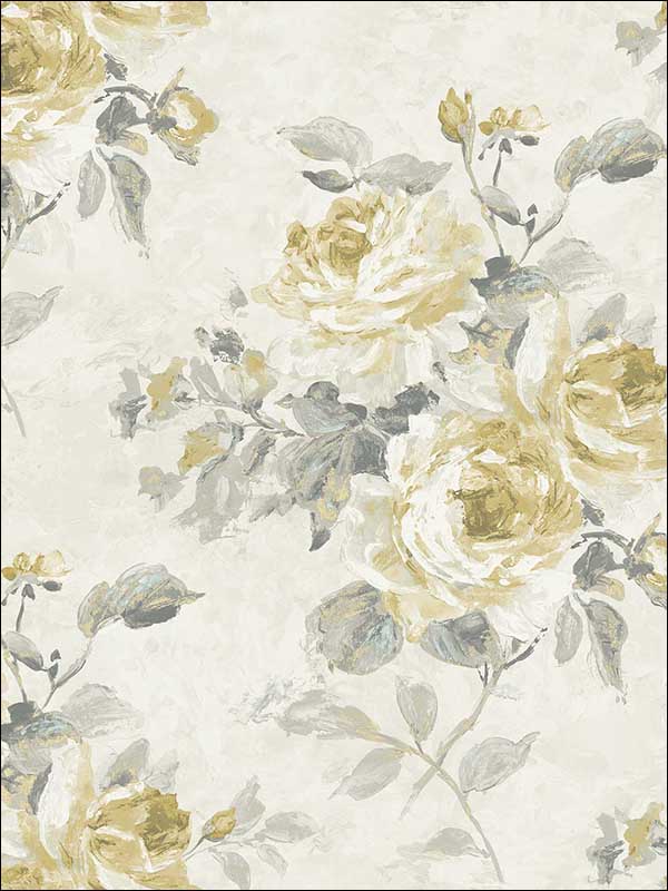 Rose Bouquet fabric in metallic pearl metallic gold and grey color - pattern number FI70405 - by Seabrook in the French Impressionist collection