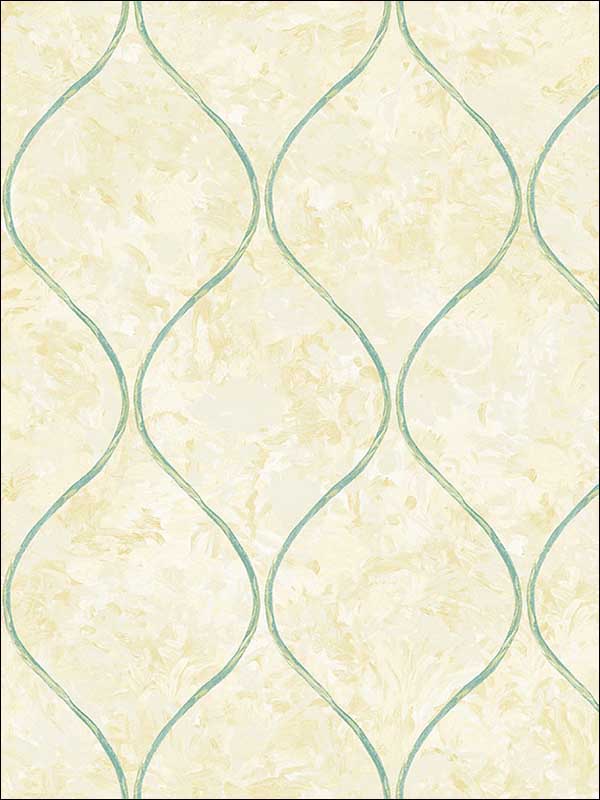 Ogee fabric in tan metallic gold and turquoise color - pattern number FI70503 - by Seabrook in the French Impressionist collection