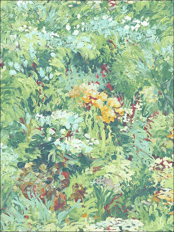 Floral fabric in metallic aqua forest green and yellow color - pattern number FI70703 - by Seabrook in the French Impressionist collection