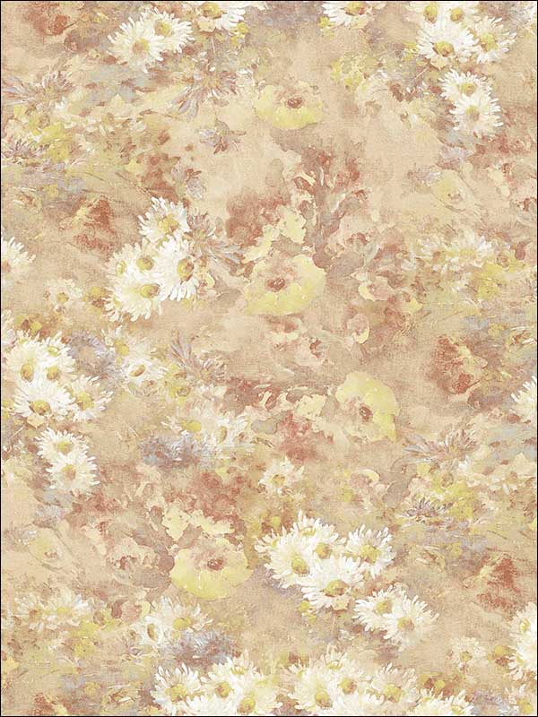 Daisy wallpaper in metallic rust and cream color - pattern number FI71301 - by Seabrook in the French Impressionist collection
