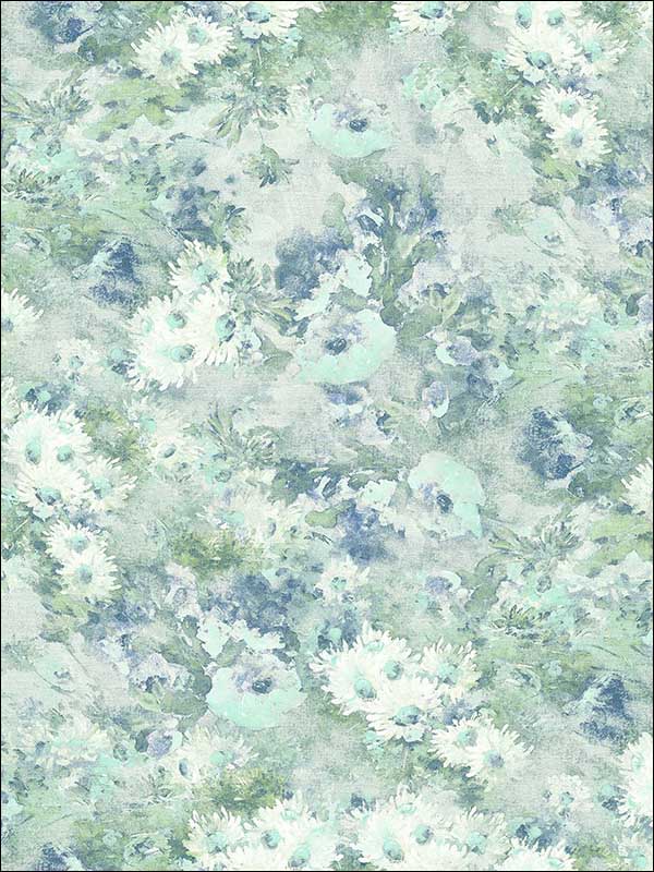 Daisy wallpaper in metallic powder blue and turquoise color - pattern number FI71318 - by Seabrook in the French Impressionist collection