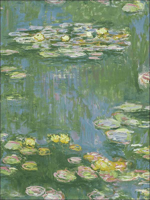 Lily Pads fabric in greenery denim and pink color - pattern number FI71502 - by Seabrook in the French Impressionist collection