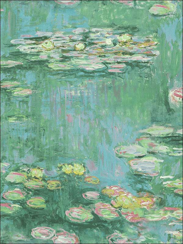 Lily Pads fabric in gold green and pink color - pattern number FI71504 - by Seabrook in the French Impressionist collection
