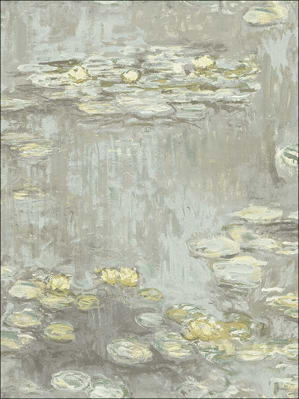 Lily Pads wallpaper in gray powder blue and gold color - pattern number FI71507 - by Seabrook in the French Impressionist collection