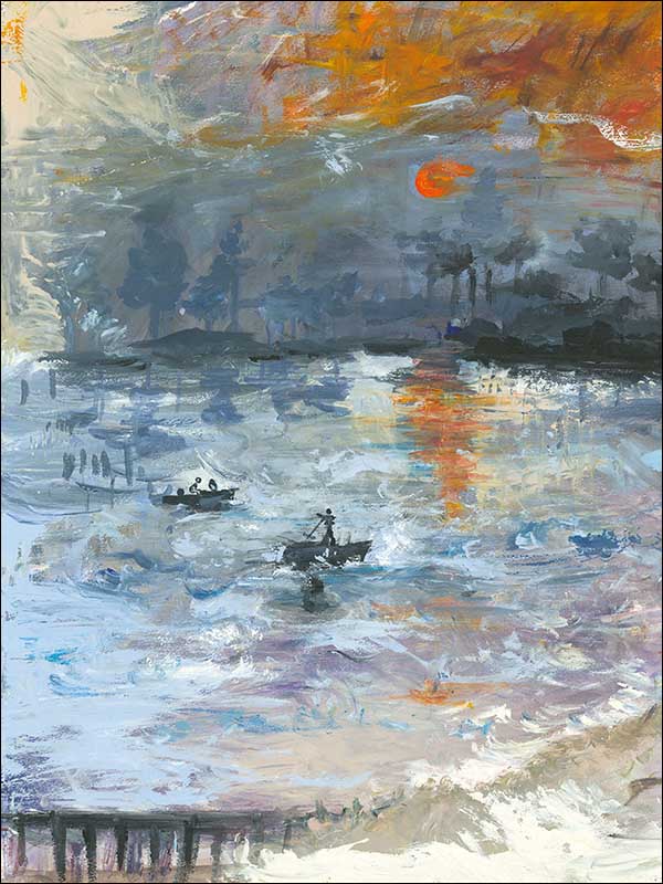 Nautical Sunset 3 Panel mural in blue color - pattern number FI72000M - by Seabrook in the French Impressionist collection