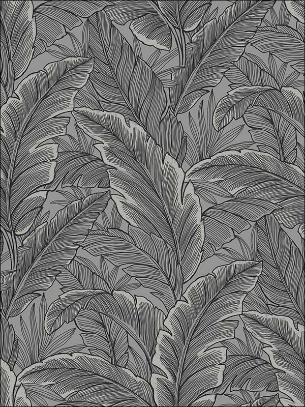 Ruffled Palm fabric in silver color - pattern number UK10004 - by Seabrook in the Mica by Pear Tree Studios collection