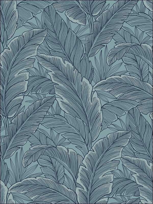 Ruffled Palm fabric in blue color - pattern number UK10012 - by Seabrook in the Mica by Pear Tree Studios collection