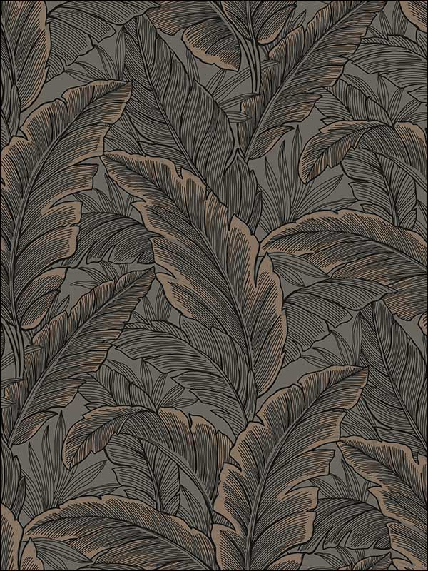 Ruffled Palm fabric in charcoal color - pattern number UK10048 - by Seabrook in the Mica by Pear Tree Studios collection