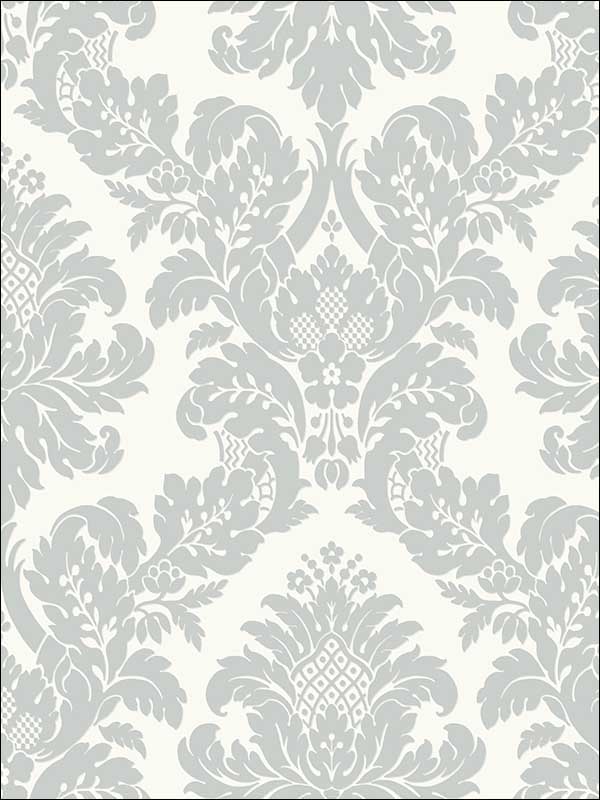 Raised Glitter Damask fabric in silver color - pattern number UK10432 - by Seabrook in the Mica by Pear Tree Studios collection