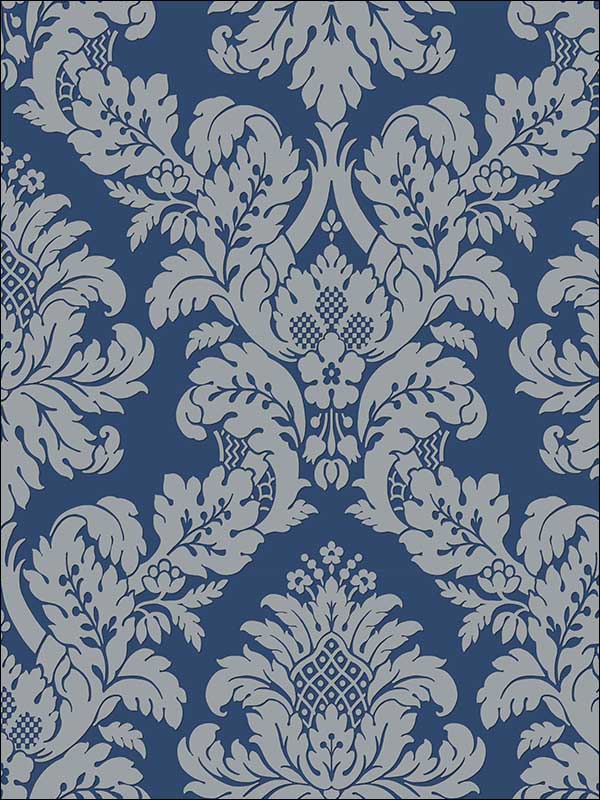 Raised Glitter Damask fabric in navy color - pattern number UK10457 - by Seabrook in the Mica by Pear Tree Studios collection