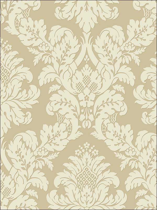 Raised Glitter Damask fabric in gold color - pattern number UK10483 - by Seabrook in the Mica by Pear Tree Studios collection