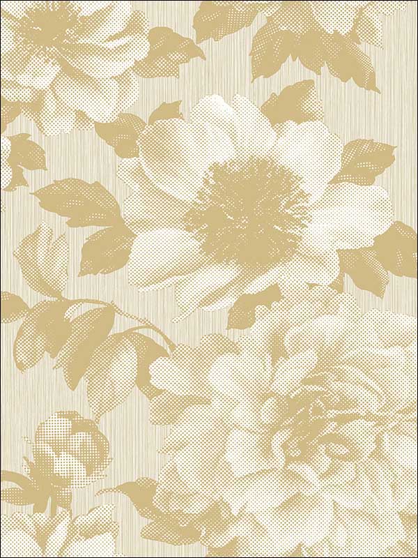Halftone Floral wallpaper in gold color - pattern number UK11103 - by Seabrook in the Mica by Pear Tree Studios collection