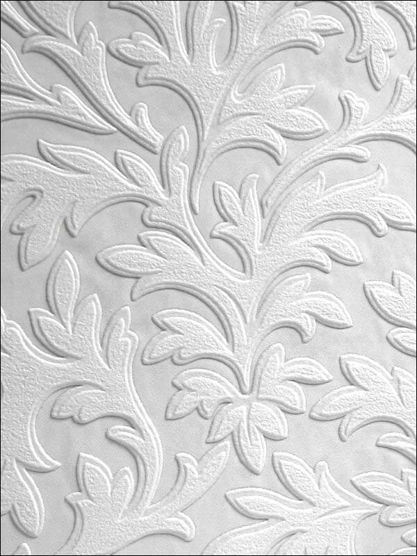 High Leaf Paintable Textured Vinyl fabric in white color - pattern number 437-RD80026 - by Brewster in the Anaglypta XII collection