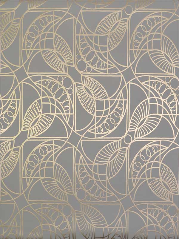 Cartouche fabric in grey and gold color - pattern number NW3525 - by Antonina Vella in the Modern Metals collection