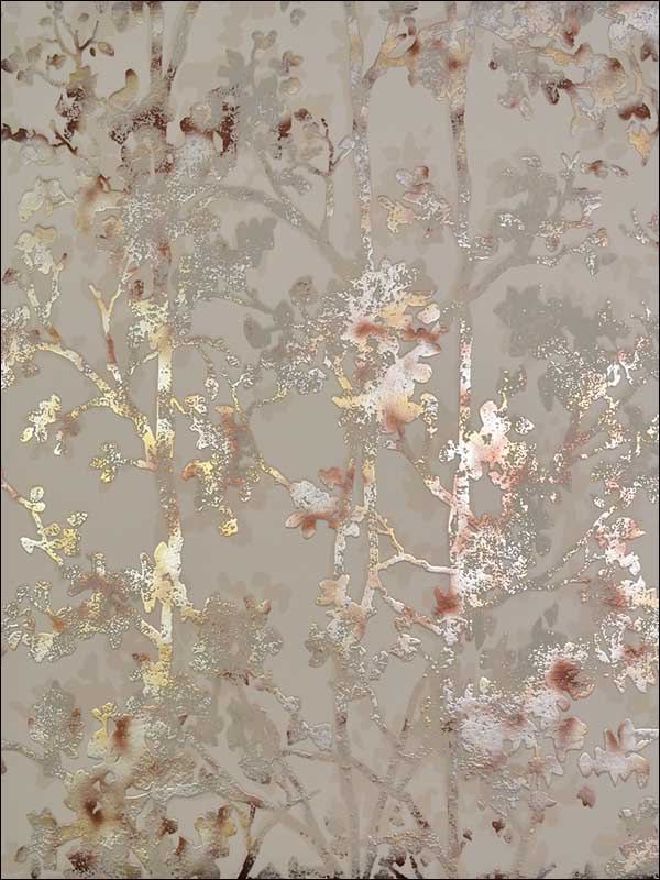 Shimmering Foliage fabric in khaki color - pattern number NW3584 - by Antonina Vella in the Modern Metals collection