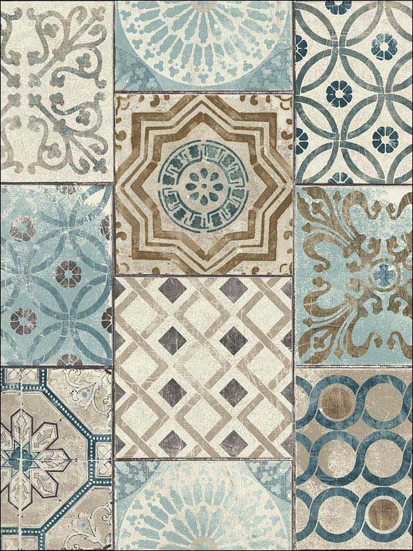 Morocaan Tile Peel and Stick fabric in blue and copper color - pattern number NW30002 - by NextWall in the Peel and Stick Wallpaper by Nextwall collection