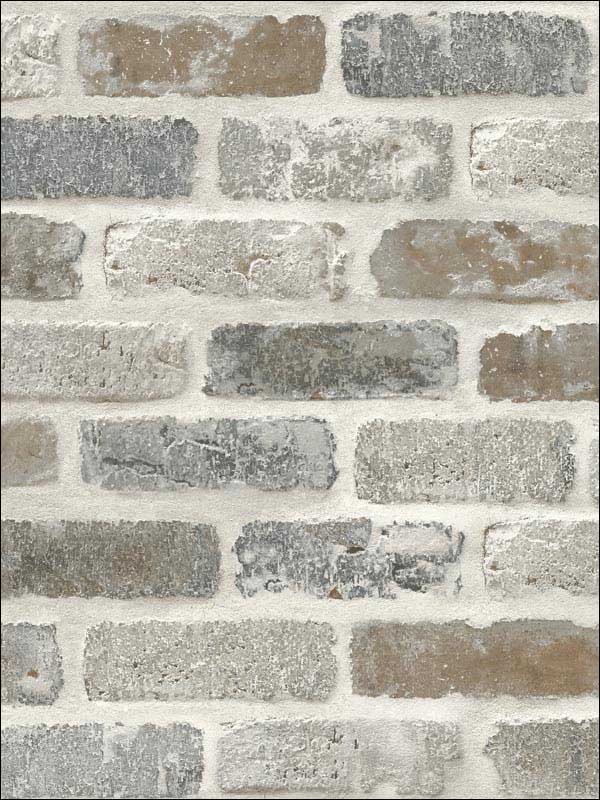 Washed Brick Peel and Stick wallpaper in soft gray and rust color - pattern number NW30500 - by NextWall in the Peel and Stick Wallpaper by Nextwall collection