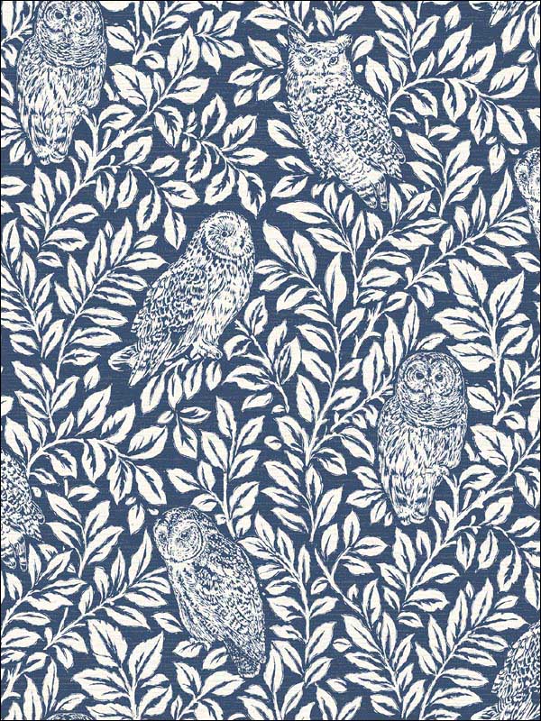 Parliament Owl wallpaper in navy color - pattern number 3115-12412 - by Chesapeake in the Farmhouse collection