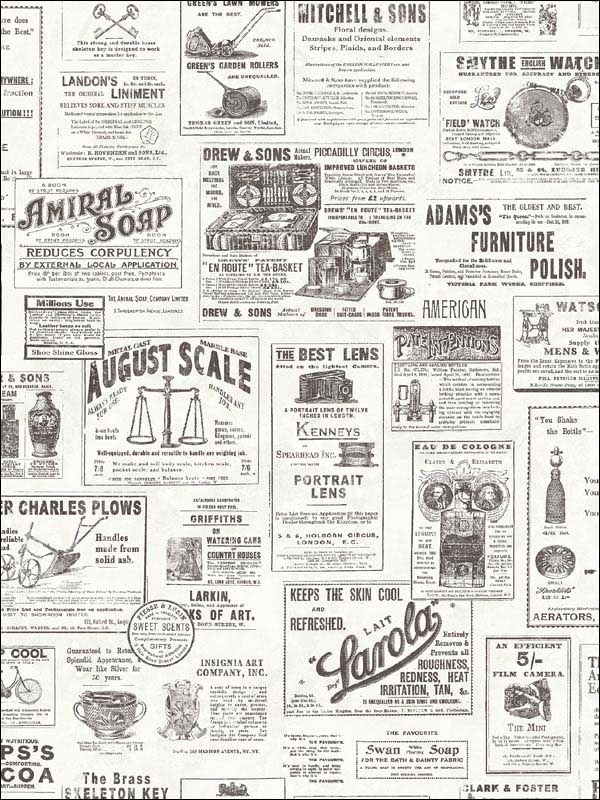 Alden Newspaper fabric in black color - pattern number 3115-64272 - by Chesapeake in the Farmhouse collection