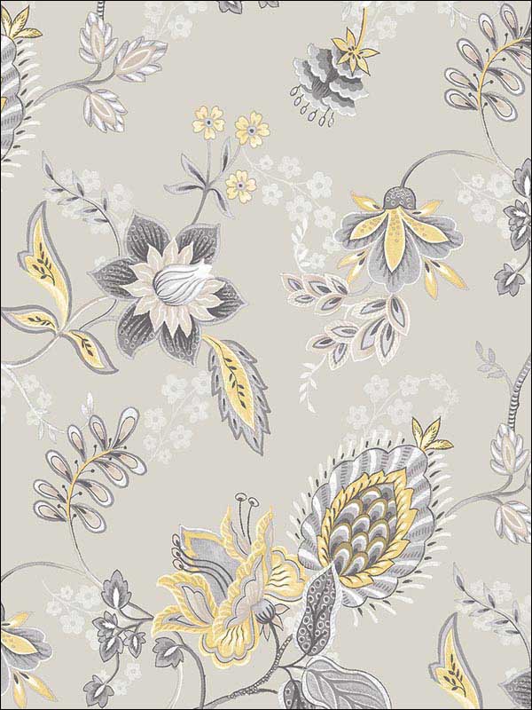 Jacobean Floral fabric in grey yellow grey color - pattern number GC29829 - by Patton Norwall in the Manor House by Norwall collection