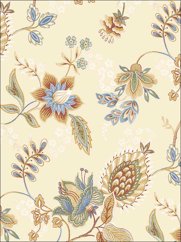 Jacobean Floral fabric in blue ochre red green color - pattern number GC29831 - by Patton Norwall in the Manor House by Norwall collection