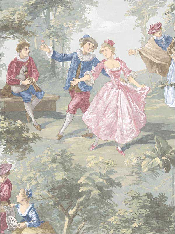 Spring Time In Paris fabric in turqoise green pink color - pattern number GC29834 - by Patton Norwall in the Manor House by Norwall collection