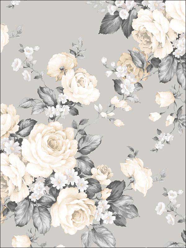 Grand Floral fabric in grey beige color - pattern number MH36505 - by Patton Norwall in the Manor House by Norwall collection