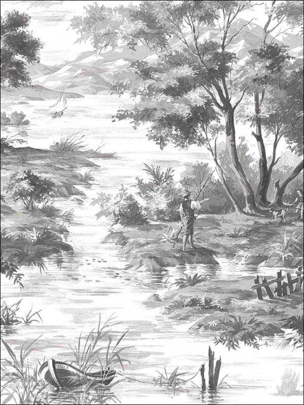 La Campagne fabric in black white color - pattern number MH36513 - by Patton Norwall in the Manor House by Norwall collection