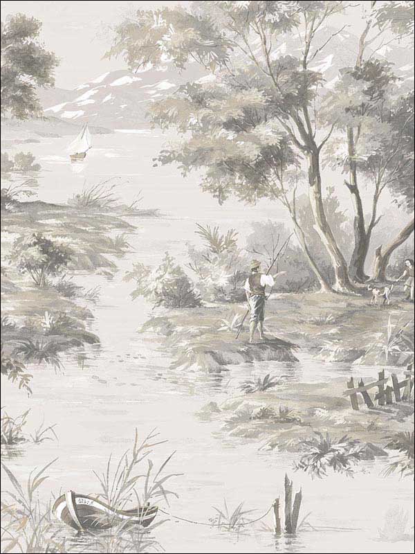 La Campagne fabric in black taupe color - pattern number MH36516 - by Patton Norwall in the Manor House by Norwall collection