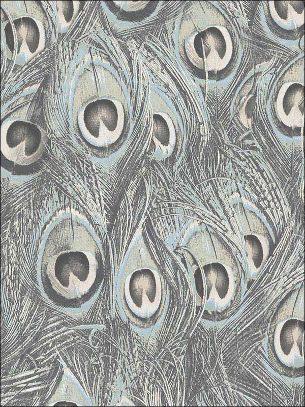 Peacock fabric in turquoise grey color - pattern number MH36519 - by Patton Norwall in the Manor House by Norwall collection
