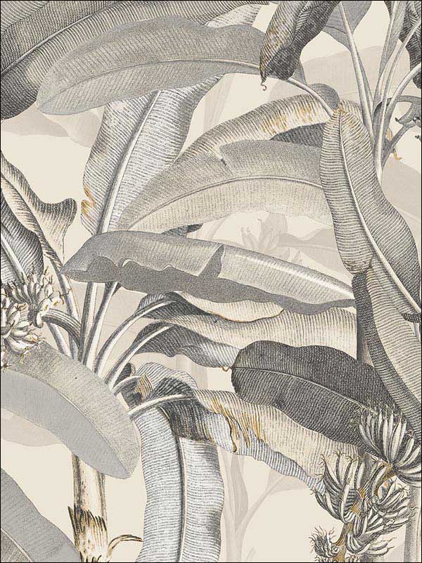 Polynesian Leaves fabric in beige black color - pattern number MH36538 - by Patton Norwall in the Manor House by Norwall collection