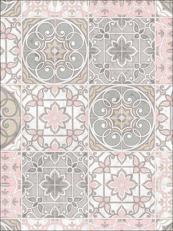 Portugese Tiles fabric in grey pink color - pattern number CK36611 - by Patton Norwall in the Creative Kitchens collection