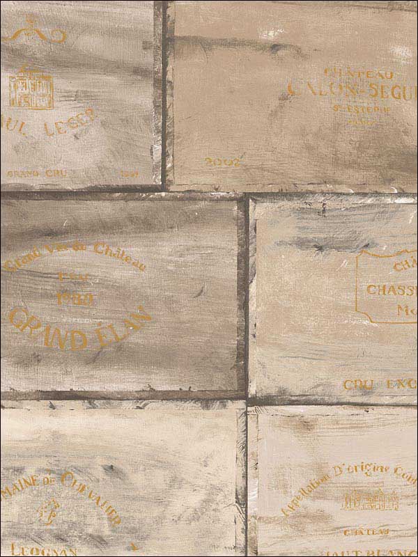 Wine Crates fabric in brown beige metallic gold color - pattern number CK36614 - by Patton Norwall in the Creative Kitchens collection
