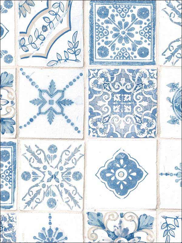 Morrocan Tiles fabric in blue beige color - pattern number CK36622 - by Patton Norwall in the Creative Kitchens collection