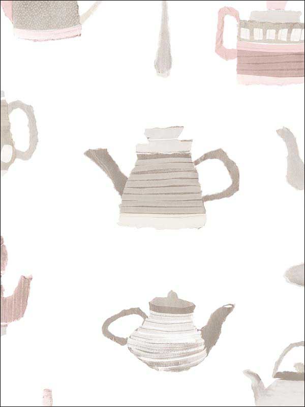 Tea Pots fabric in pink grey color - pattern number CK36633 - by Patton Norwall in the Creative Kitchens collection