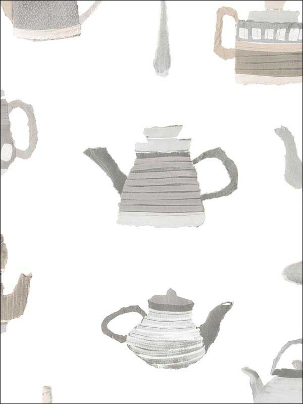 Tea Pots fabric in beige grey color - pattern number CK36634 - by Patton Norwall in the Creative Kitchens collection