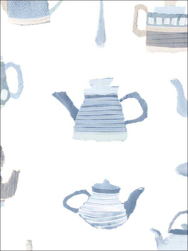 Tea Pots fabric in blue beige color - pattern number CK36635 - by Patton Norwall in the Creative Kitchens collection