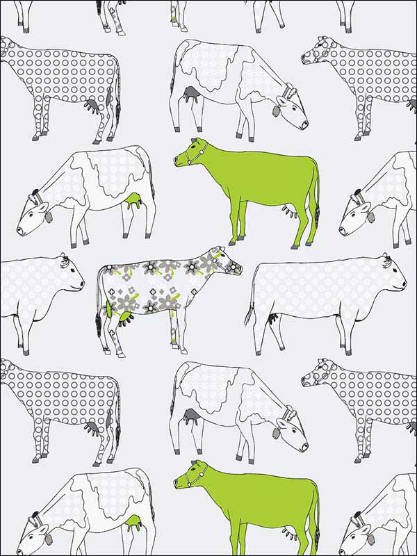Cow Parade fabric in green black color - pattern number KE29928 - by Patton Norwall in the Creative Kitchens collection