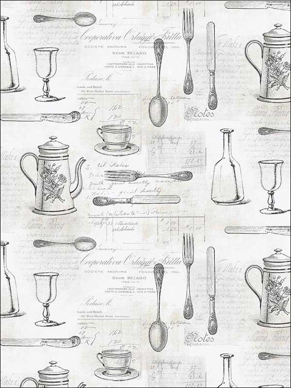 Cutlery fabric in black tan color - pattern number KE29939 - by Patton Norwall in the Creative Kitchens collection
