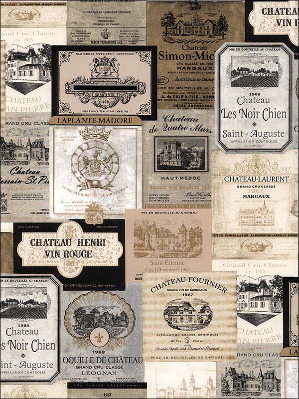 Wine Labels fabric in beige black color - pattern number KK26753 - by Patton Norwall in the Creative Kitchens collection
