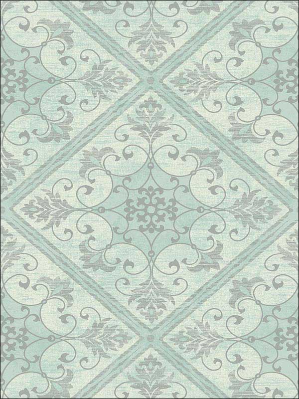 Leaf Scroll wallpaper in gray green metallic silver raised ink color - pattern number 1730002 - by Seabrook in the Mercury by Etten Gallerie collection
