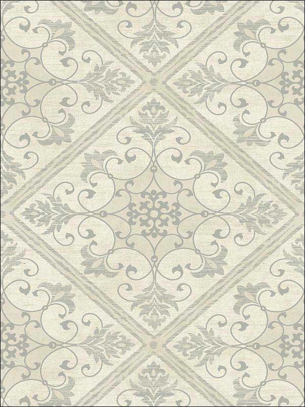 Leaf Scroll fabric in off white metallic silver raised ink color - pattern number 1730008 - by Seabrook in the Mercury by Etten Gallerie collection