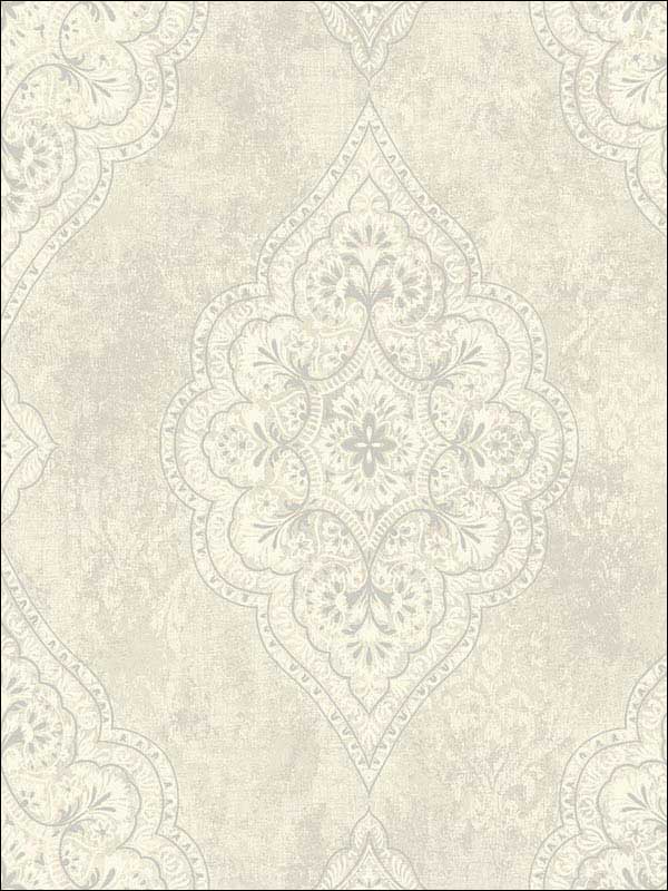 Medallion fabric in neutrals metallic silver raised ink color - pattern number 1730207 - by Seabrook in the Mercury by Etten Gallerie collection